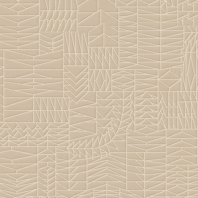 Beige Arte Moooi PogoGoat MO4051 wandbekleding met een reliëf van geometrische, abstracte patronen.