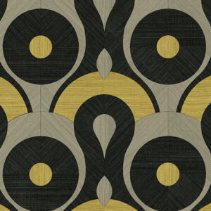Grafisch patroon van het behang Queen Cobra MO4012 van Arte en Moooi in goud, zwart en grijstinten met geometrische vormen.
