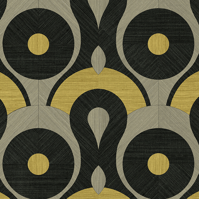 Grafisch patroon van het behang Queen Cobra MO4012 van Arte en Moooi in goud, zwart en grijstinten met geometrische vormen.