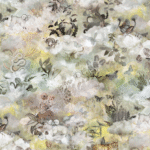 Gedetailleerd behangpatroon uit de Arte Moooi Memento collectie met dieren, planten en wolken in zachte natuurtinten.