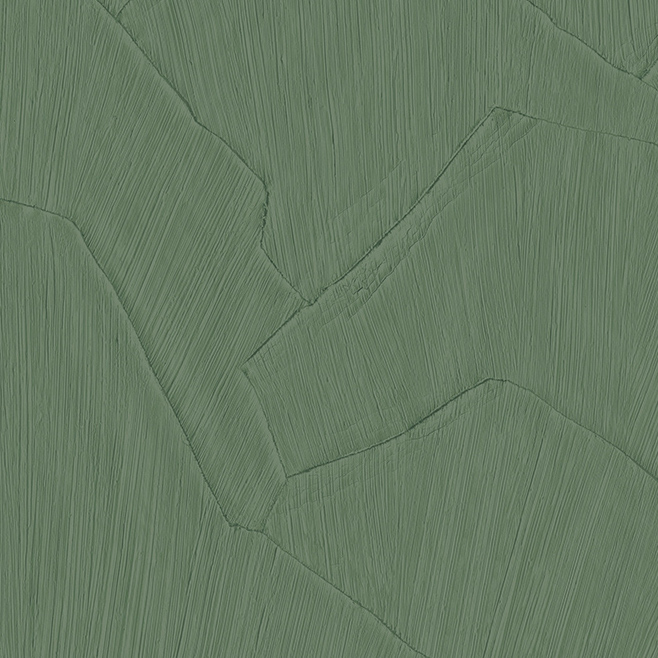 Groen sculpturaal behang met een abstract patroon van overlappende, textuurvolle vlakken uit de Arte Shards 42504 collectie.