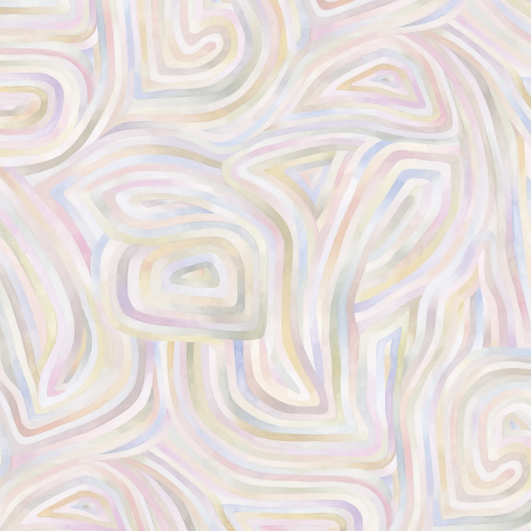 Abstract patroon van pastelkleurige, golvende lijnen uit het Cole and Son Kawakubo behangontwerp.