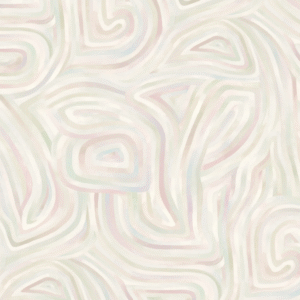 Abstract patroon uit de Cole and Son Kawakubo-collectie met golvende, pastelkleurige lijnen in een organisch doolhofachtig ontwerp.