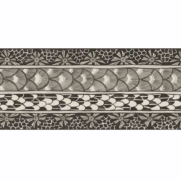 Decoratieve Ardmore Border 109/5025 van Cole and Son met zwart-wit patroon van gestileerde bloemen en bladeren.