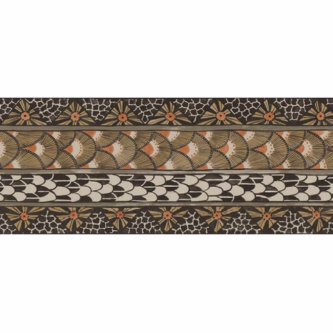 Decoratieve Ardmore-border van Cole and Son met een patroon van bloemen en geometrische vormen in aardetinten.