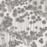 Behangpatroon van Cole and Son met gestileerde Japanse bomen in grijstinten.