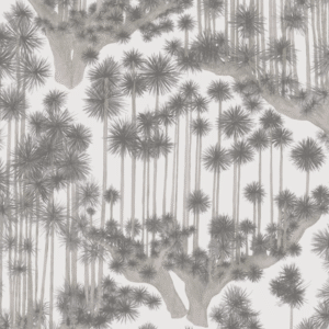 Behangpatroon van Cole and Son met gestileerde Japanse bomen in grijstinten.