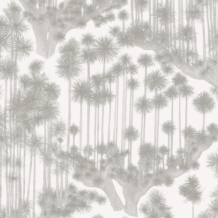 Behangpatroon met gestileerde Japanse bomen in grijstinten uit de Cole and Son Japanese Woods collectie.