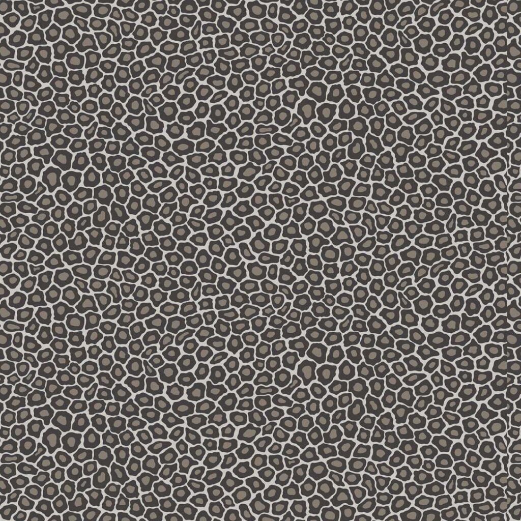 Behang met een organisch luipaardachtig patroon in zwart, grijs en beige uit de Cole and Son Ardmore Senzo Spot collectie.