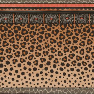 Behang met luipaardprint en decoratieve Zulu-geïnspireerde border in aardetinten van Cole and Son.