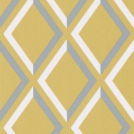 Geometrisch Cole and Son behang Pompeian 663018 met een patroon van geelgouden ruiten omlijnd door witte en grijze lijnen.