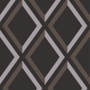 Geometrisch Cole and Son behang uit de Pompeian collectie met een patroon van diagonale ruiten in zwart, grijs en bruin.