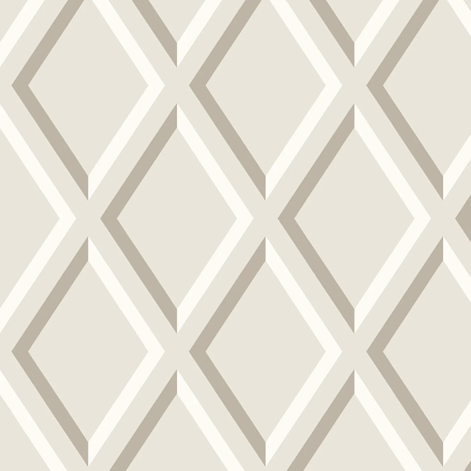 Beige geometrisch Cole and Son behang met een 3D ruitpatroon uit de Pompeian 663021 collectie.