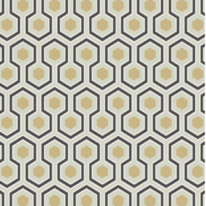 Behang met een geometrisch patroon van beige zeshoeken en zwarte omlijningen uit de Cole and Son Hicks' Hexagon collectie.