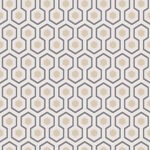 Behang met een geometrisch patroon van beige en grijze zeshoeken uit de Cole and Son Hicks Hexagon collectie.