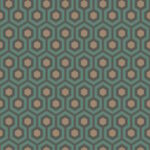 Hexagon-patroon behang van Cole and Son in retrostijl met blauwe en beige kleuren.