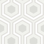 Geometrisch behangpatroon van Cole and Son Hicks Grand 95/6036 in grijstinten met zeshoeken en lijnen.