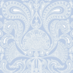 Lichtblauw Cole and Son Malabar 661006 behang met sierlijk wit paisley-patroon.
