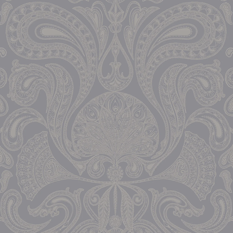 Lila Cole & Son Malabar behang met een sierlijk paisley-patroon in wit.