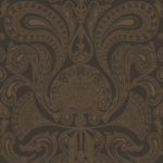 Donkerbruin Cole and Son Malabar behang met een sierlijk paisley-patroon in bronskleurige lijnen.