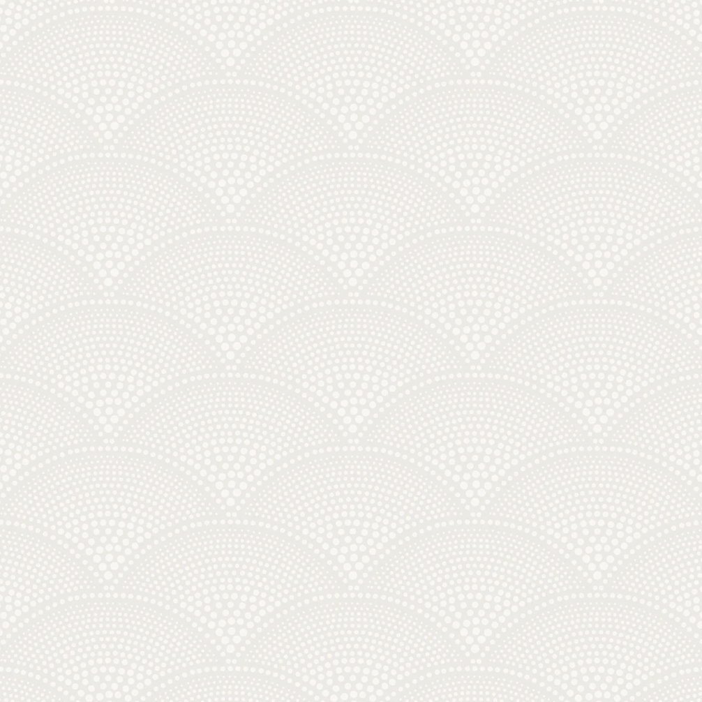 Lichtgrijs Cole & Son Feather Fan behang met een herhalend patroon van waaiervormige puntjes.