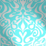Turquoise en wit Cole and Son Woodstock 697128 behang met een sierlijk, symmetrisch patroon.