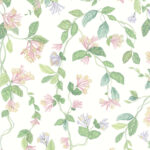 Behangpatroon Cole & Son Flora 124/3015 met pastelgekleurde bloemen en groene bladeren op een lichte achtergrond.