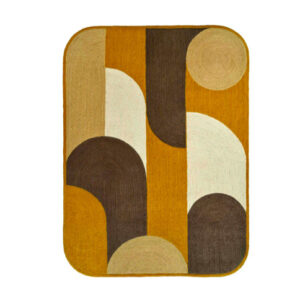 Rechthoekig Elitis Acapulco vloerkleed met abstract patroon in bruin, okergeel, beige en crème.