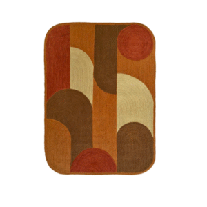 Rechthoekig Elitis Acapulco vloerkleed in warme aardetinten met abstract geometrisch patroon.