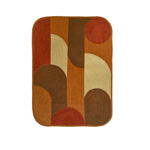 Rechthoekig Elitis Acapulco vloerkleed in warme aardetinten met abstract geometrisch patroon.
