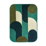 Rechthoekig Elitis Acapulco vloerkleed in groentinten met abstract geometrisch patroon.