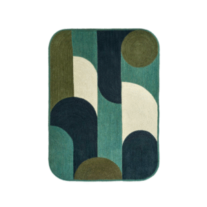 Rechthoekig Elitis Acapulco vloerkleed TA 120 64 05 Sauge met abstract geometrisch patroon in groentinten, blauw en crème.