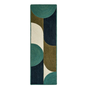 Rechthoekig Elitis Acapulco vloerkleed TA 120 64 06 in groene, blauwe en neutrale tinten met grafisch patroon.