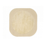 Beige Elitis Alaska TA 125 03 08 vloerkleed met een ronde binnenvorm en afgeronde vierkante buitenrand.