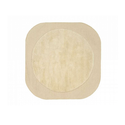 Beige Elitis Alaska TA 125 03 08 vloerkleed met een ronde binnenvorm en afgeronde vierkante buitenrand.