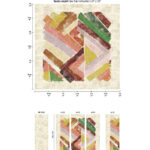 Grote wanddecoratie "Elitis Allegorie Domino RM 256 01" met abstract patroon van gekleurde diagonale vlakken op een beige achtergrond.