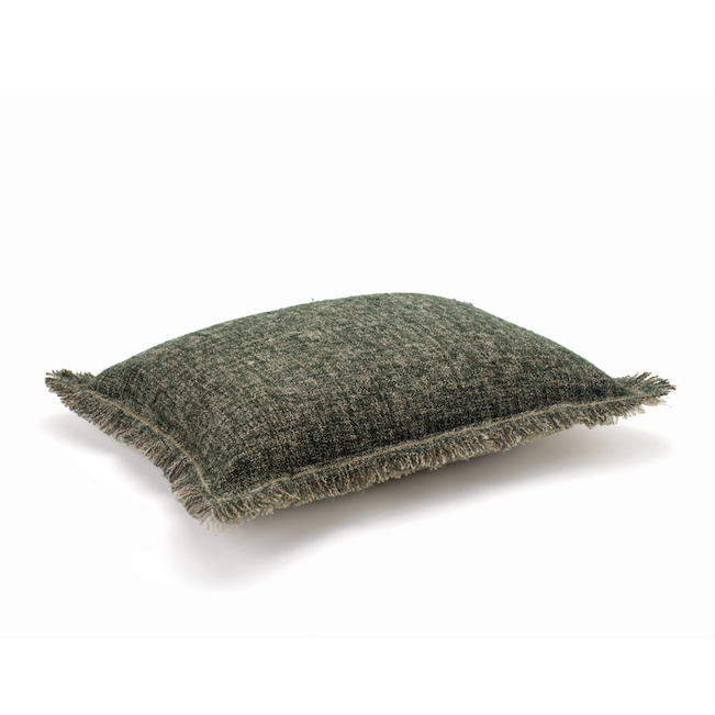 Groen Elitis Balsac sierkussen CO-251-60-02 met franjes, afgebeeld van de achterkant.