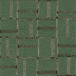 Groen textielpatroon Elitis Ceres Cybele VP 1009 67 met een raster van rechthoeken en ruwe, grijze lijnen.
