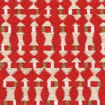 Detail van Elitis Corsaro outdoorstof OD_114_32 met een rood patroon en abstracte geometrische vormen in beige en groen.