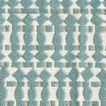 Detail van Elitis Corsaro outdoor stof in blauw-wit geometrisch patroon.