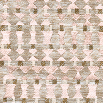 Textuur van de Elitis Corsaro outdoor stof in beige, roze en bruin met geometrisch patroon.