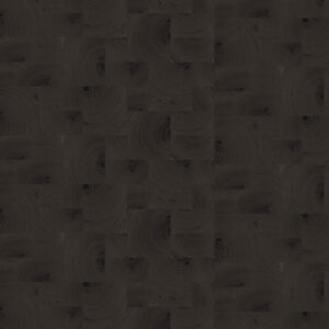 Donker behang met een patroon van houtnerven in een geometrische blokstructuur uit de Elitis Empreintes Marqueteries collectie.
