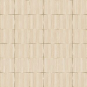 Lichtbeige behang met een geometrisch patroon van rechthoekige panelen uit de Elitis Feuilles d’or Marqueteries-collectie.