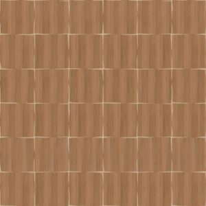 Decoratief behang uit de Elitis Feuilles d'or Marqueteries collectie met een patroon van houten vierkanten.