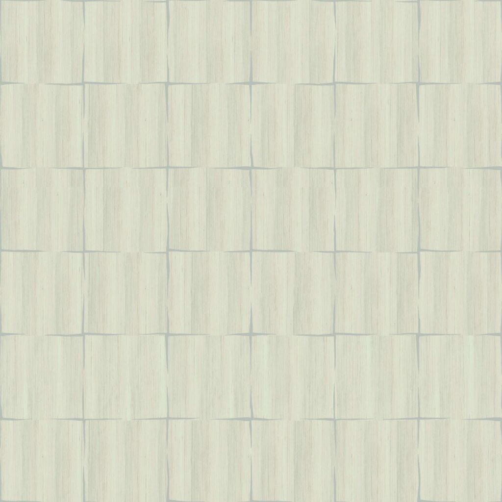Lichtbeige behang met een subtiel geometrisch patroon uit de Elitis Feuilles d’or Marqueteries collectie.