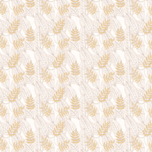 Behangpatroon Elitis Flower Power Alocasia TP302-01 met goudgele bladeren op een lichtbeige achtergrond.