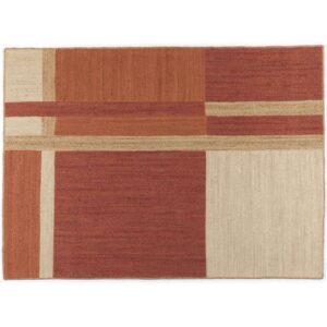 Rechthoekig Elitis Gustave TA 137 35 04 vloerkleed met abstract patroon in rood-, beige- en aardetinten.