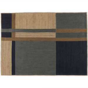 Vloerkleed Elitis Gustave TA 137 40 04 met een geometrisch patroon in beige, grijs, blauw en bruin.