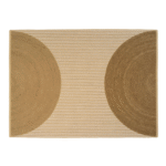 Beige Elitis Holiday vloerkleed met een grafisch patroon van halve cirkels en horizontale strepen.