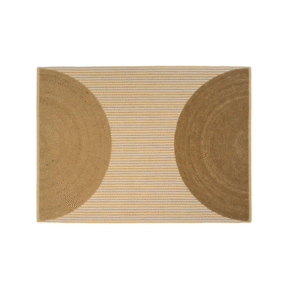 Beige Elitis Holiday vloerkleed met een geometrisch patroon van halve cirkels en fijne horizontale strepen.